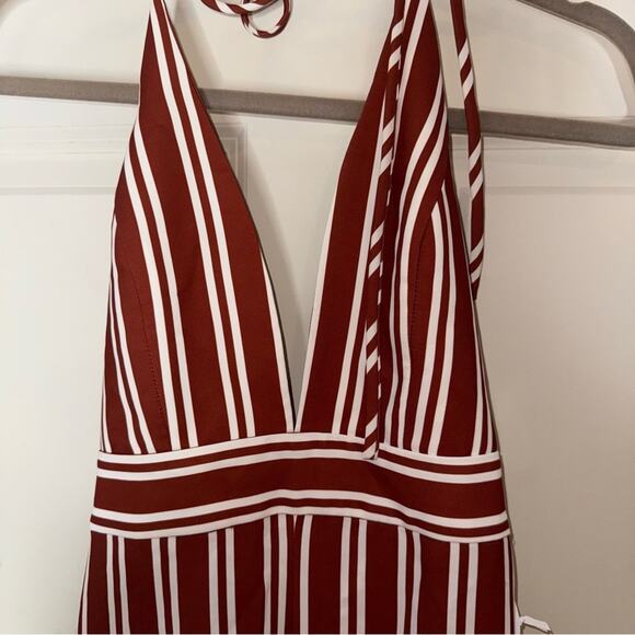 Amanda Uprichard NWT Montague Striped Wide Leg Jumpsuit Dark Rust Brown Size XS - Picture 7 of 7